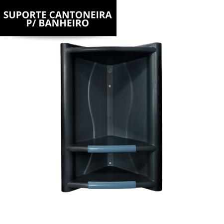 Imagem de Cantoneira Porta Shampoo P/ Banheiro Preto Suporte Grande Fixação Parafuso 2 Prateleiras Sabonete