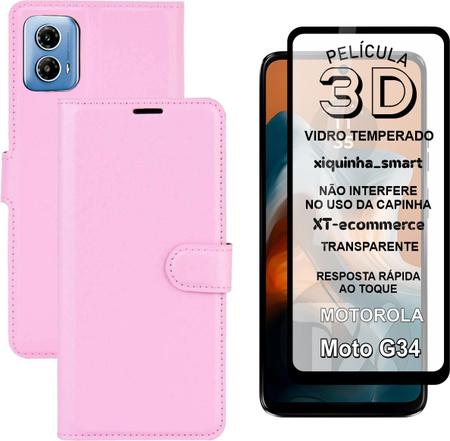 Imagem de Capa Capinha Carteira + Película 3D da Tela Para Motorola  Moto G34 - cores verificar estoque.