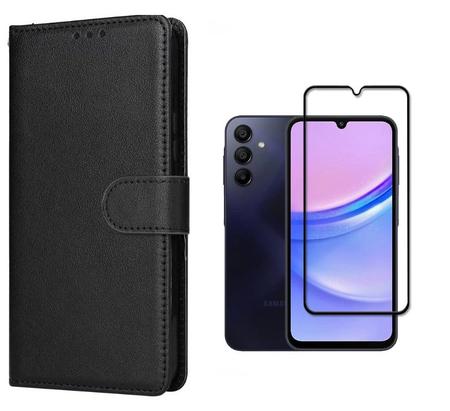 Capa Capinha Case Carteira Flip + Pelicula vidro temperado 3D Samsung Galaxy A25 5G 6.5 - KRAMAC Imagem de Capa Capinha Case Carteira Flip + Pelicula vidro temperado 3D Samsung Galaxy A25 5G 6.5
