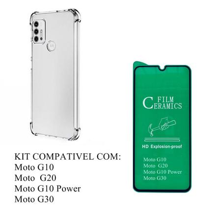 Imagem de Capa Capinha Case + Pelicula Ceramica Compativel  Moto G10 Moto  G20 Moto G10 Power Moto G30 TPU Flexivel Anti Impacto