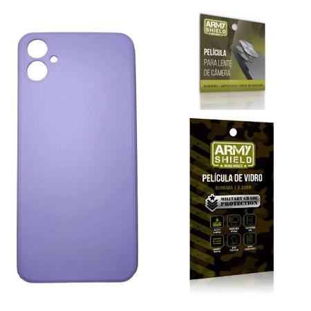 Capa Capinha Lilás Samsung Galaxy A04E + Película de Vidro 3D + Película de Câmera - Armyshield Imagem de Capa Capinha Lilás Samsung Galaxy A04E + Película de Vidro 3D + Película de Câmera