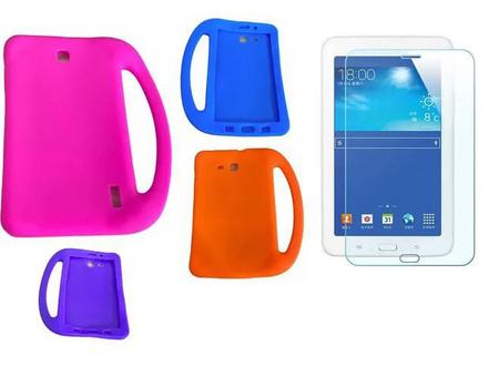Imagem de Capa Case de Silicone com Alça para Tablet Samsung T110 T113 T116 + Película de Vidro 7 polegadas
