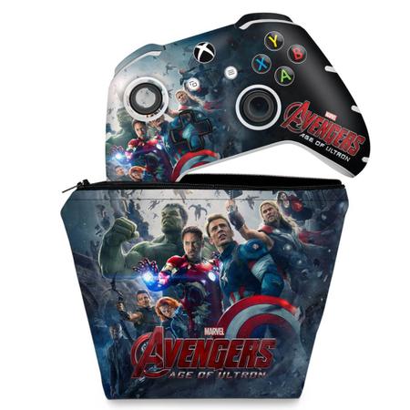 Imagem de Capa Case e Skin Compatível Xbox One Slim X Controle - Avengers - Age Of Ultron