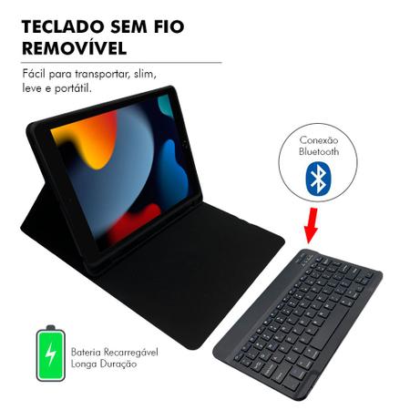 Imagem de Capa Case Ipad 9 9 Geração 2021 Teclado Slim Removível Sem Fio Suporte Caneta + Pelicula de Vidro