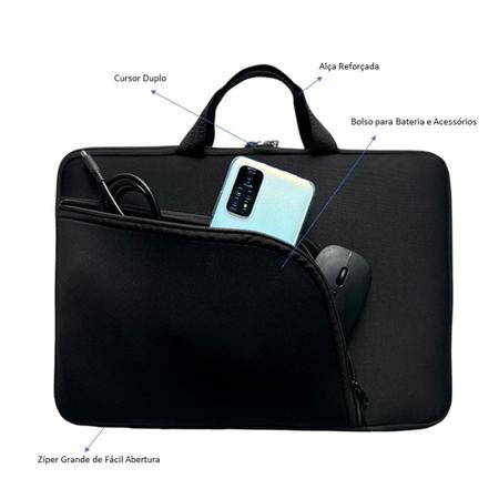 Imagem de Capa Case Pasta para Notebook com Bolso Resistente Prática Protetora Durável Transporte Slim - Preto 11  polegadas