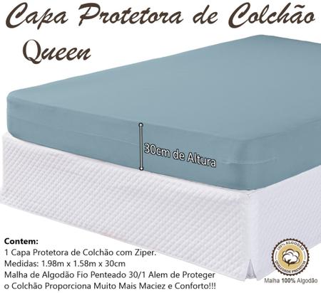 Imagem de Capa Colchão Protetora Queen Com Zíper Cama Box Malha Algodão 30cm Alt.