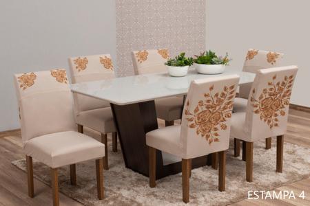 Capa de Cadeira 4 lugares Ajustável Estampada para Cozinha - Decora Shopping Imagem de Capa de Cadeira 4 lugares Ajustável Estampada para Cozinha