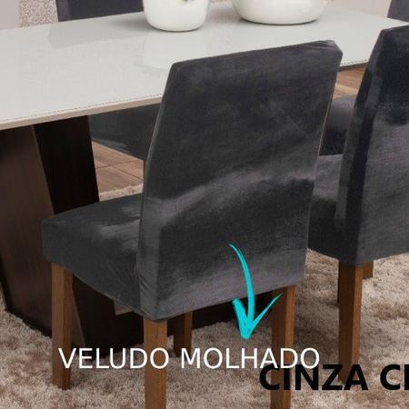Capa de Cadeira 4 Lugares Veludo Molhado Cinza Chumbo - Decora Shopping Imagem de Capa de Cadeira 4 Lugares Veludo Molhado Cinza Chumbo
