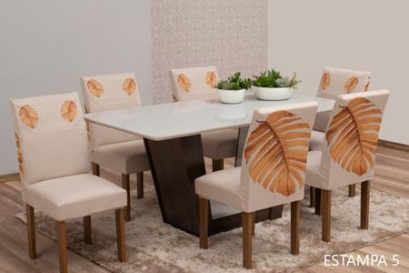 Capa de Cadeira 6 lugares Ajustável Estampada para Cozinha - Decora Shopping Imagem de Capa de Cadeira 6 lugares Ajustável Estampada para Cozinha
