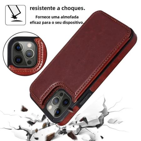 Imagem de Capa de Couro com Carteira para iPhone 15/14/13/12/11 - Compatível com Diversos Modelos