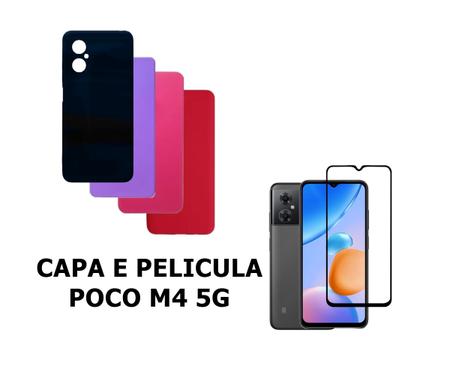 Imagem de Capa De Silicone Aveludado Colorida E Pelicula 3D 9D Compativel Poco M4 5G Proteção Celular Capinha Case
