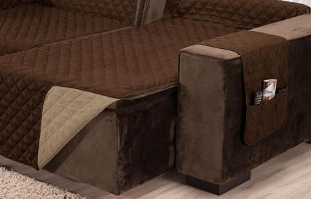 Imagem de Capa de sofá retratil matelado tamanho king 5 e 6 lugares 2,5m marrom e caqui