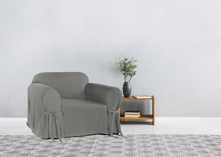 Imagem de Capa e Protetor de Sofá Exclusivo 1 Lugar em Brim Peletizado Cinza Grafite Elegante Macia Confortável Lisa Lar Sala