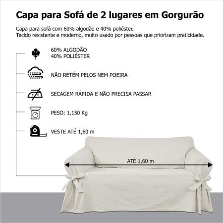 Imagem de Capa e Protetor de Sofá Exclusivo 2 Lugares em Gorgurão Cru