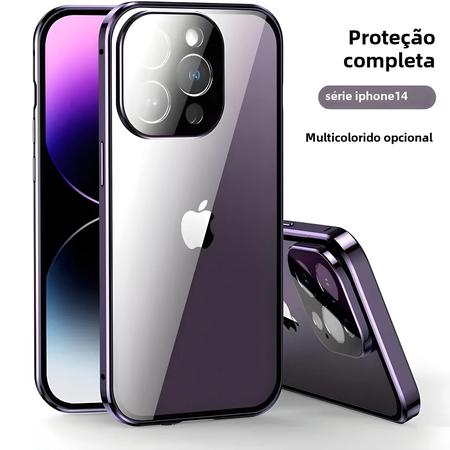 Imagem de Capa Magnética de Vidro Duplo para iPhone 15/14/13/12/Pro Max - Proteção de Lente