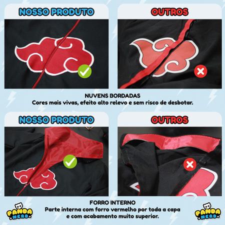 Capa Manto Akatsuki Itachi Uchiha Naruto Infantil e Adulto Bordada Fantasia  Cosplay Anime - Panda Nerd - Fantasias para Crianças - Magazine Luiza