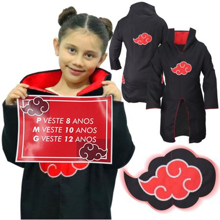 Capa Manto Kigurumi Unissex Infantil Akatsuki Nuvens Vermelha