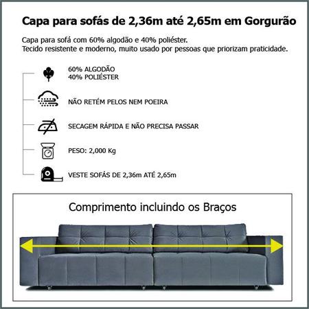 Imagem de Capa p/ Sofá Retrátil e Reclinável em Tecido Gorgurão - Veste Sofás de 2,36m até 2,65m