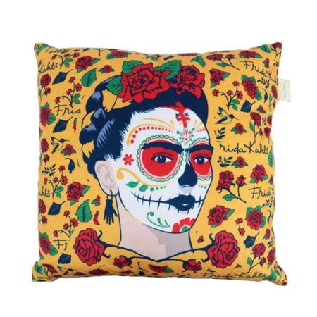 Imagem de Capa Para Almofada Poliéster Frida Kahlo And Flowers Amarelo 45 x 45 Cm
