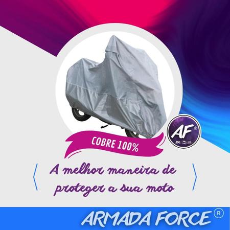 Imagem de Capa para Cobrir Moto DAFRA SUPER 50 100% Forrada Forro Total Armada Force 100% Impermeável Forro Total Protege Sol Chuva Lona Proteção Automotiva