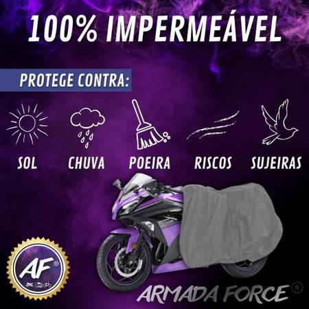 Imagem de Capa para Cobrir Moto DAFRA SUPER 50 100% Forrada Forro Total Armada Force 100% Impermeável Forro Total Protege Sol Chuva Lona Proteção Automotiva