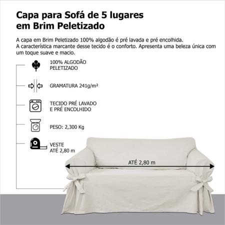 Imagem de Capa Para Sofá 5 Lugares Em Brim Peletizado 100% Algodão Resistente Sala de Estar Conforto Sarja