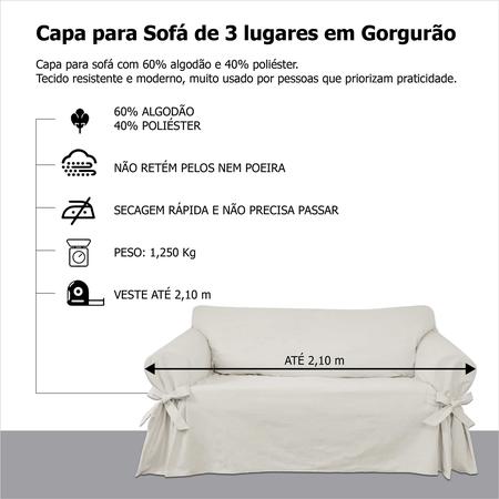Imagem de Capa Para Sofá De 3 Lugares Em Gorgurão Lisa Pet Lar Decoração Protetora