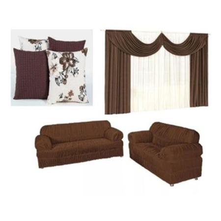 Imagem de Capa pra sofa 2 e 3 lugares + 1 cortina paris 2x1,70 + 4 capas de almofada 2 lisa 2 florida