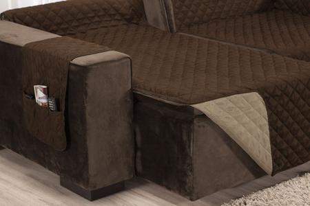 Imagem de Capa protetor para sofa retratil e reclinavel 2 modulos 4 a 5 lugares linha premium + dupla face + porta objetos largura de 2,20m
