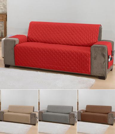 Imagem de Capa protetor sofá matelado tamanho padrão de 3 lugares 1,5 metros cor vermelho