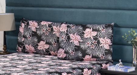 Imagem de Capa Protetora de Colchão Solteiro King 28cm e de Travesseiro com Zíper Malha Gel 2 pç Estampa 23 Floral Rosa e Cinza