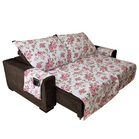 Imagem de Capa protetora de sofá 60% algodão 3,00m x 2,40 retrátil e porta objetos