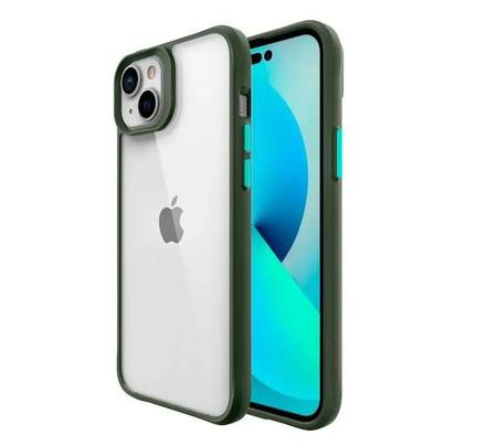 Imagem de Capa Protetora Premium Transparente Com Detalhes Verde Para Iphone 14 Plus Anti-Impacto E Resistente A Impressões Digita