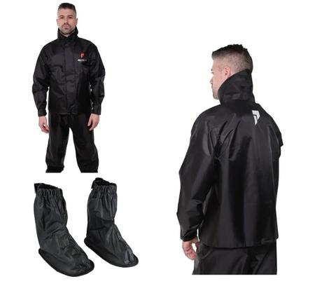 Imagem de Capa Roupa Chuva + Polaina Galocha Vestimenta Vestuário Jaqueta Calça Pioneira Nylon Urban Preta Moto Motoqueiro