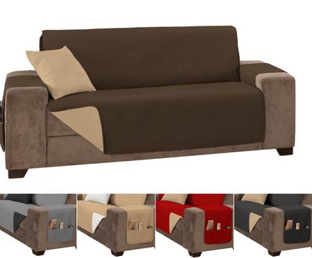 Imagem de Capa sofá impermeavel ultrassonico tamanho padrão 3 lugares 1,5m marrom e caqui