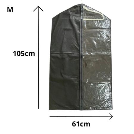 Imagem de Capa TNT Protetora De Roupas e Ternos Preta Com Plástico Transparente Tamanho M 61x105cm