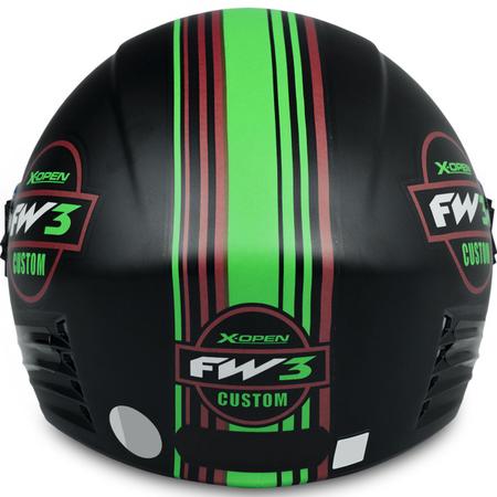 Imagem de Capacete Aberto X Open Custom Preto Fosco e Verde Viseira Cristal - Diversos Tamanhos - FW3