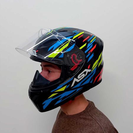 Imagem de Capacete Asx City Arrow Preto Azul Amarelo Mais Viseira Fume