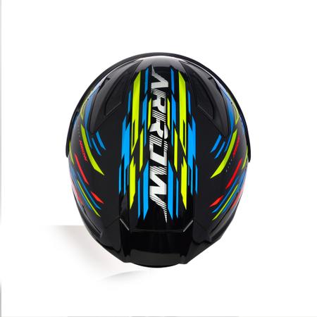 Imagem de Capacete ASX City Arrow Preto Azul e Amarelo Mais Viseira Fumê