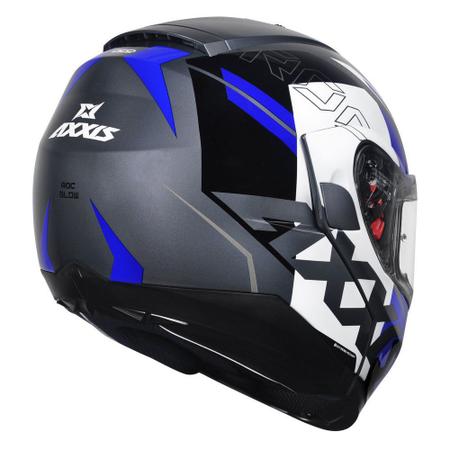 Imagem de Capacete Axxis Roc Blow Preto Cinza Azul Escamoteável Viseira Interna