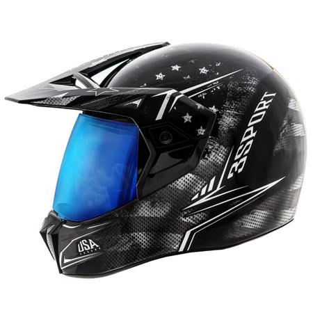 Imagem de Capacete Bieffe Moto Cross 3 Sport Flag EUA Lançamento Combo + Viseira Azul