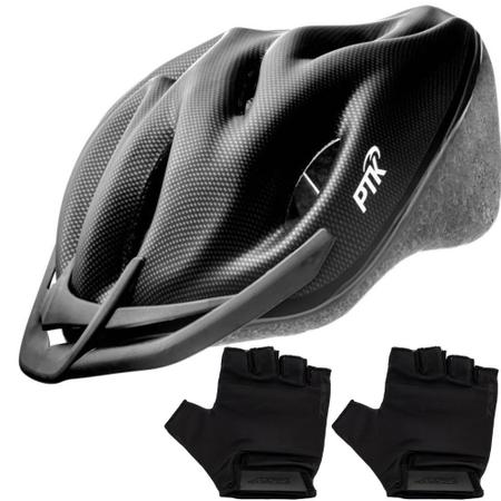 Imagem de Capacete Ciclismo Feminino Masculino Bike Ptk Ajustável Com Viseira + Par de Luvas