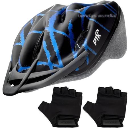 Imagem de Capacete Ciclismo Feminino Masculino Bike Ptk Ajustável Com Viseira + Par de Luvas