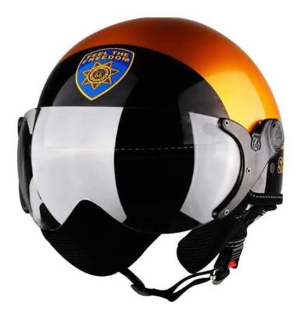 Imagem de Capacete De Moto Aberto Harley Kraft Plus Custom Premium Sheriff Dourado Brilhante