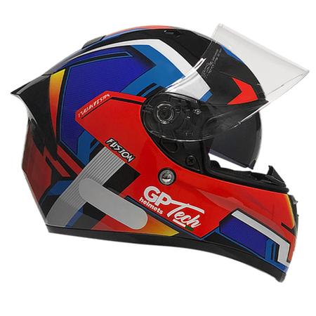 Imagem de Capacete de Moto com Viseira Solar GP Tech V128 Fusion Brilhante Vermelho, Azul e Branco