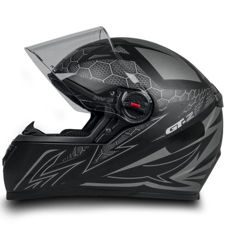 Imagem de Capacete Fechado Moto Com Narigueira E Casco Em ABS Resistente Gt2 Preto Fosco Tamanho 60 Inmetro