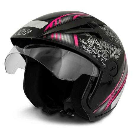 Imagem de Capacete Feminino Aberto EBF Thunder Open Mandala Preto e Rosa