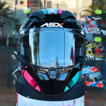 Imagem de Capacete Feminino Asx City Start Preto Turquesa Rosa Esportivo Fechado Moto