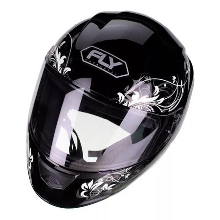 Imagem de Capacete Feminino Fly F9 Lyrical Preto Brilhante Branco Com  Viseira Fumê Extra