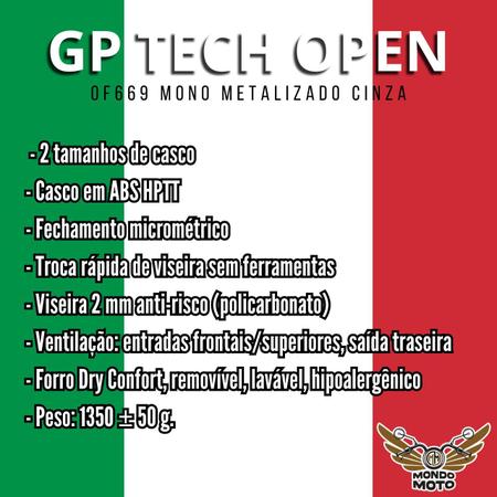 Capacete gp tech open of669 mono metalizado cinza n56 - masculino - feminino - motoqueiro - motociclista - urbano - oculos interno Imagem de Capacete gp tech open of669 mono metalizado cinza n56 - masculino - feminino - motoqueiro - motociclista - urbano - oculos interno